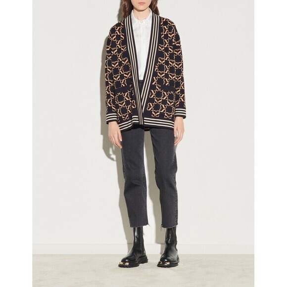 SANDRO Ron Brown Black Reversible Oversized Jacquard Logo Cardigan - 1 (Small) - Picture 4 of 5